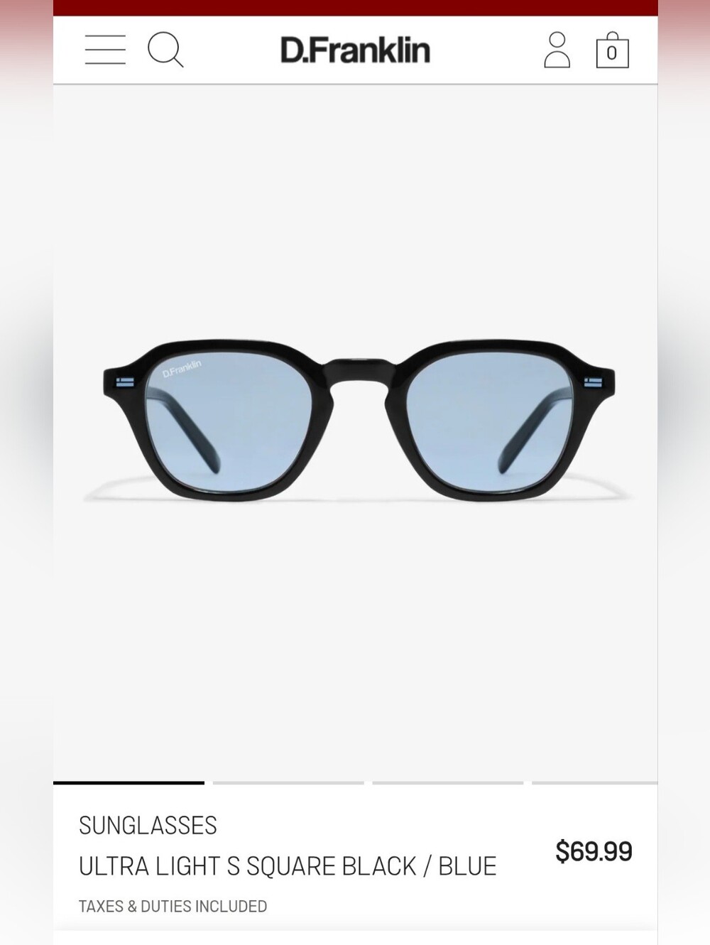 D.Franklin Ultra Light S Square Sunglasses - Black/Blue
